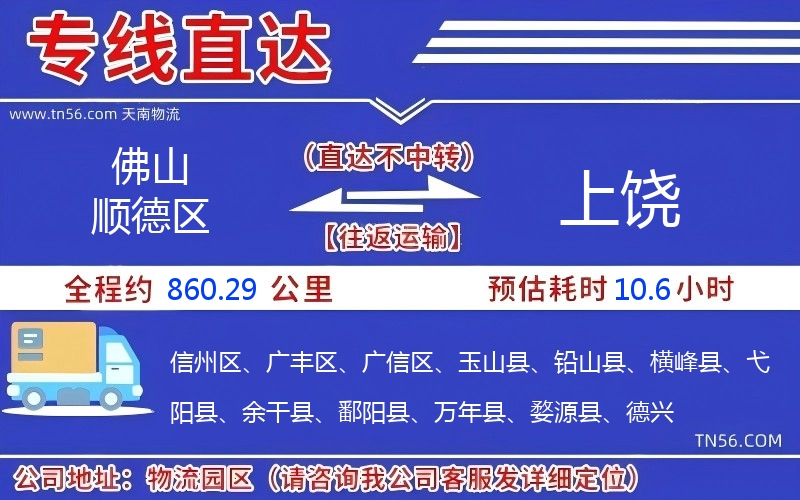 佛山顺德区到上饶物流公司