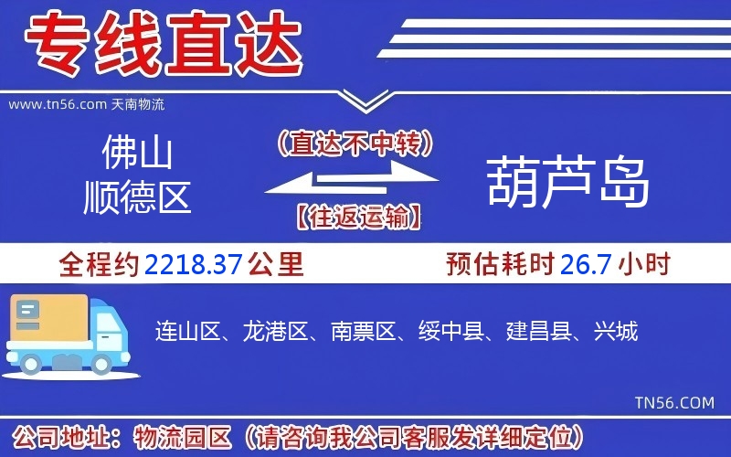 佛山顺德区到葫芦岛物流公司