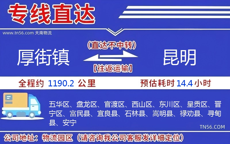 厚街镇到昆明物流公司
