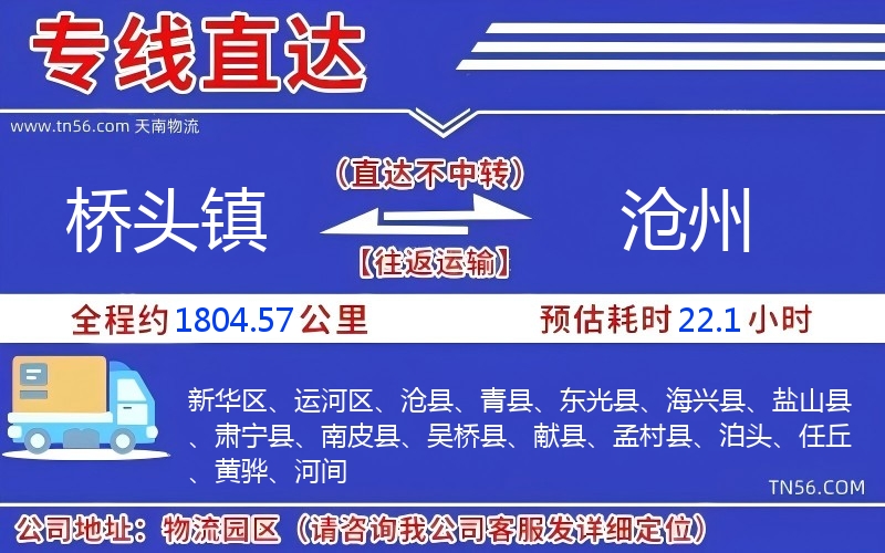桥头镇到沧州物流公司 桥头镇到沧州物流公司