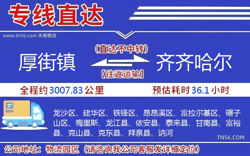 厚街镇到齐齐哈尔物流公司